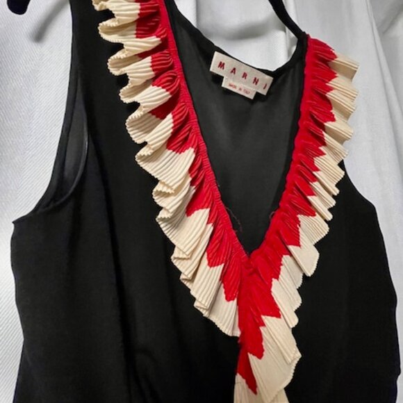 MARNI Silk Sleeveless Blouse with Ribbed Ruffle Detail IT 44 (US 8) - Picture 7 of 11